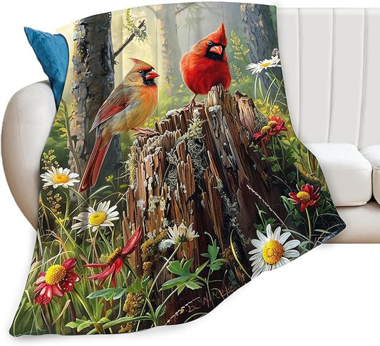 Cardinal Bird Blanket Cardinal in Forest Throw Blanket Bird Gifts and Decor Bird Blanket for Girls Women Kids Adults Soft Warm Cozy Fleece Blanket for Couch Sofa Bed 80"x60"