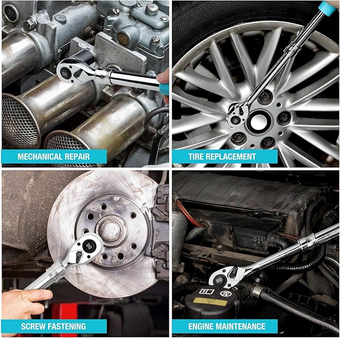 DURATECH 1/2-Inch Drive Extendable Ratchet, 90-Tooth Quick-release Ratchet Wrench with Cushion Handle & Telsecoping Locking Shaft (5 Length Adjustment: 11-4/5" to 17"), Reversible, Chrome Alloy Made