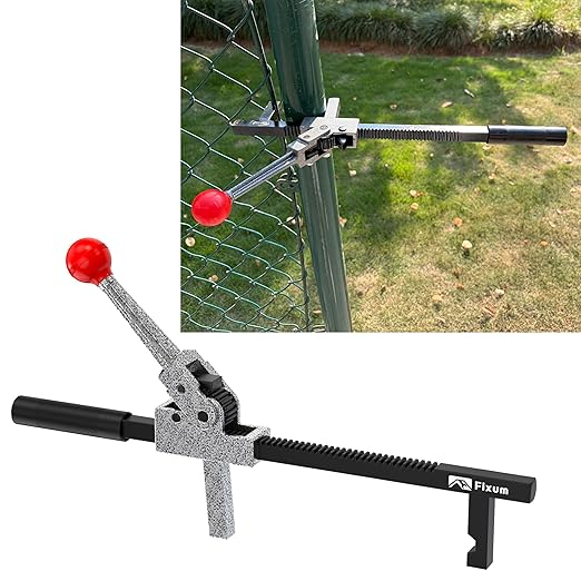 Chain Link Fence Stretcher Tool, Ratcheting Wire Fence Tightener & Puller for Barbed & Woven Wire Fence, 3″–12″ Tension Range, 5° Tilted Base & Hooked Groove, One-Hand Operation for Farm & Yard
