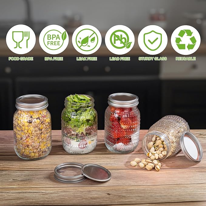 WELLIFE Mason Jars 32 oz, 2 Pack Quart Mason Jars Wide Mouth for Pickling, Canning, Fermenting and Food Storage, Microwave & Dishwasher Safe