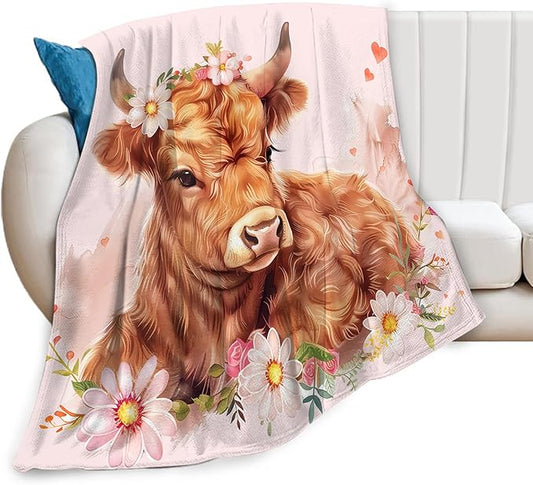 Highland Cow Blanket Cute Cow Throw Blanket Highland Cow Gifts and Decor Cow Blanket for Girls Women Kids Adults Soft Warm Cozy Fleece Blanket for Couch Sofa Bed 60"x50"
