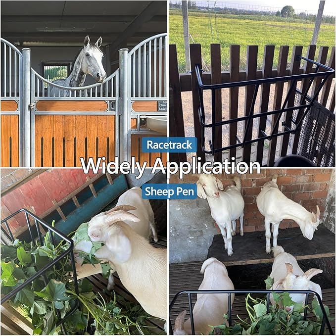 Hay Feeder Goat, 18 Gallon Multiple Sided Goat Hay Rack, Heavy Duty Iron Wall Hay Rack for Sheep with Detachable Grain Tray, Effortless Installation in Farm, Yield