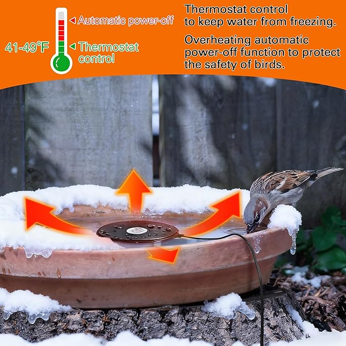 Dreyoo 1 Pack Bird Bath De Icer, 60w Submergible De Icer, Thermostatic Controlled Winter Water Heater Deicer for Bird, Chicken, Duck, Farm Trough, Design Patent Product