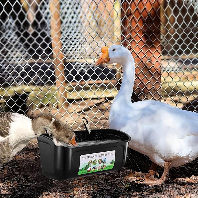 Chicken Feeder Waterer, 3 Pack Duck Feeder Supplies, Hanging Fence Feed Trough with Clips for Goat, Sheeple, Piglet, Gooses, Turkeys, Dog Livestock Poultry, Black