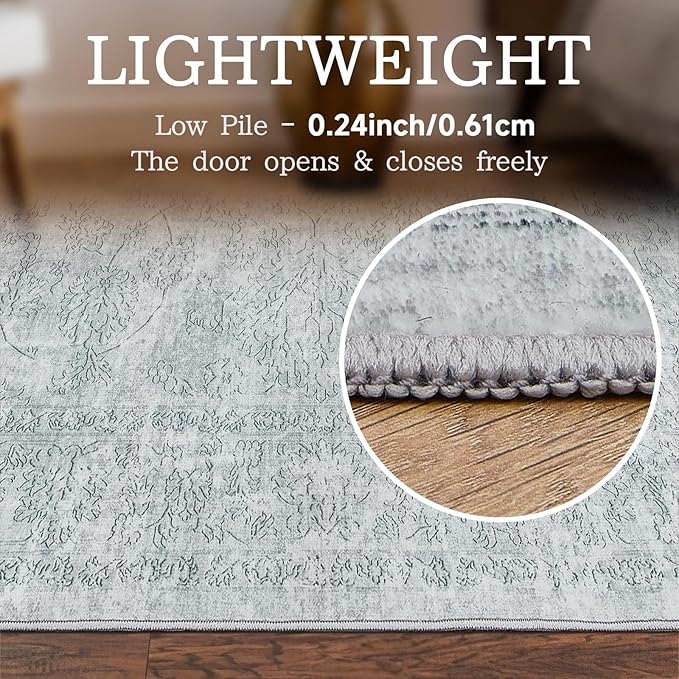 Madane 9x12 Area Rugs for Living Room, Machine Washable Rug with Anti-Slip Backing, Soft Vintage Large Area Rug, Floral Print Floor Carpet for Bedroom Dining Room (9 x 12, Light Grey)