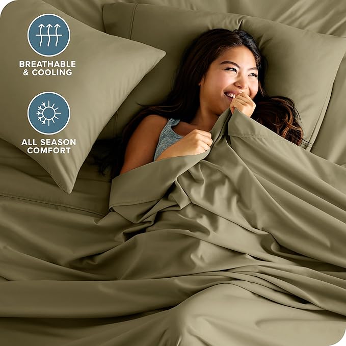 Bare Home Ultra-Soft Twin XL Sheet Set - Luxury 1800 - Hydro-Brushed - Deep Pockets - Easy Fit - 3 Piece Set - Bed-ding Sheets & Pillowcases (Twin XL, Olive)