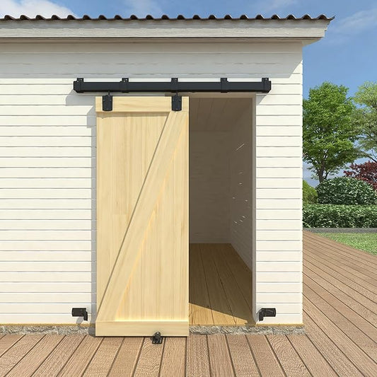 5FT Black Box Rail Exterior Barn Door Hardware Kit, Sliding Heavy Duty Barn Door Track, Wall Mount Barn Door Hardware with 5 Track Brackets(Doors NOT Include）