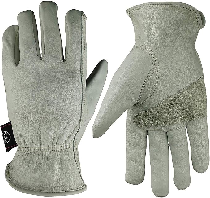 Leather Work Gloves Grain Cowhide for Yard Work, Gardening, Farm, Warehouse, Construction, Motorcycle, with Elastic Wrist, Men & Women X-Large 1 Pair