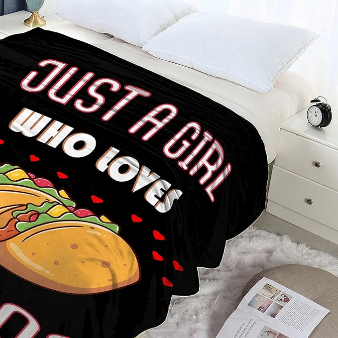 Just Girl Who Loves Tacos Blanket Soft Blankets and Throws Flannel Cozy Lightweight Quilt Gift Perfect for Bed Sofa Couch-120 x90 Extra Large for Family