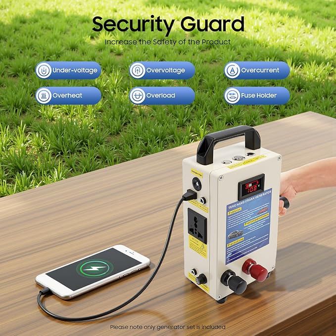 110V Hand Crank Generator, Portable Supply Emergency Charger Generator Built-In Handle with 12V AC & USB Outputs for Home Camping Outdoor Smartphone Laptops Charger