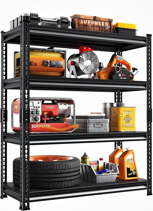 48''W Utility Garage Shelves: 2,000Lbs Heavy Duty Steel Metal Adjustable Shelving Storage Industrial Rack Units 4 Tier Black 48" W x 16" D x 66" H