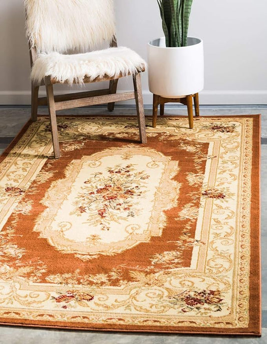 Unique Loom Versailles Collection Traditional Classic Floral Motif Area Rug (10' 6 x 16' 5 Rectangular, Terracotta/ Ivory)
