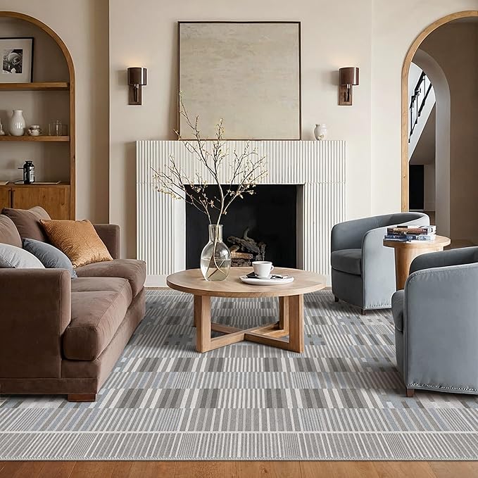 GENIMO Machine Washable 5x7 Area Rugs for Living Room, Non Slip Vintage Rugs, Low Pile Lightweight Chenille Print Rug for Bedroom, Dining Room, Home Office, Silver Gray
