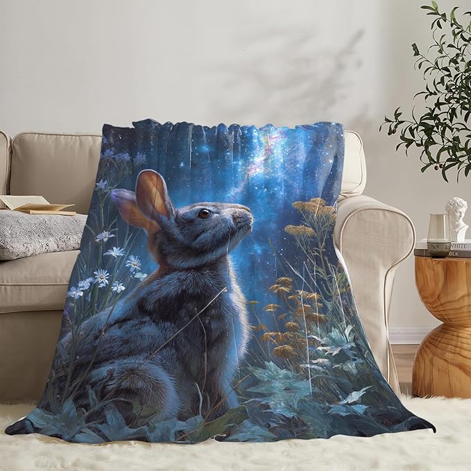 Rabbit Blanket Gifts for Girls Boys Galaxy Bunny Throw Blankets Cozy Plush Fleece Flannel Fuzzy for Women Men Decor 50"X40"