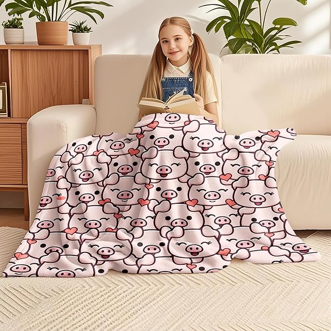 Pig Blanket Pig Gifts for Girls Women Pigs Lovers Soft Flannel Blankets Birthday Gifts Decor Stuff Cute Pink Pigs Themed Throw Blanket 50" x 40"