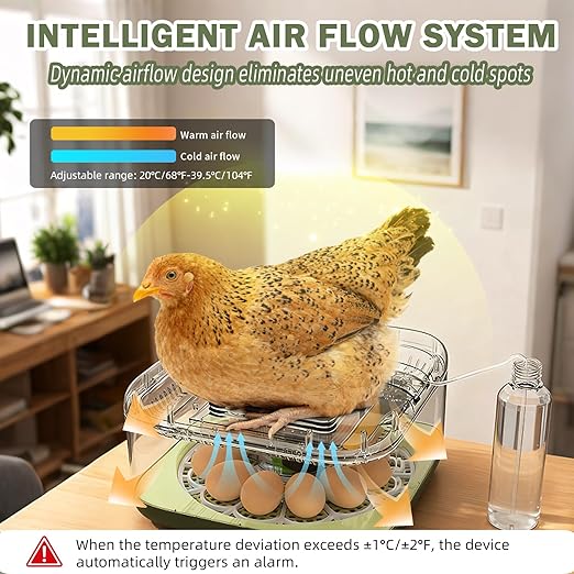 XOTTI Incubator for Hatching Egg, 12 Egg Incubators with Temperature and Humidity Control, Automatic Turner, Candler, 360° Viewing for Dry Hatch Chicken, Duck, Quail, Goose, Parrot and Pigeon
