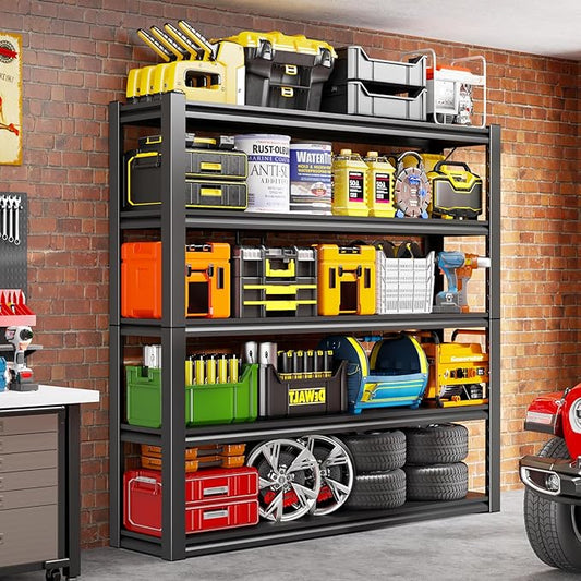 63" H/32” W Garage Shelving, Heavy Duty 5 Tire Adjustable Storage Unit, 3000LBS Metal Garage Shelves, Easy Assembly Shelf for Industrial, Warehouse, Basement (16" D x 32" W x 63" H)