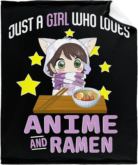 Microfiber Flannel Throw Blanket Just A Girl Who Loves Anime and Ramen Super Soft Cozy Lightweight Summer Quilt Perfect for Bed Sofa-50"x40" Small for Kids