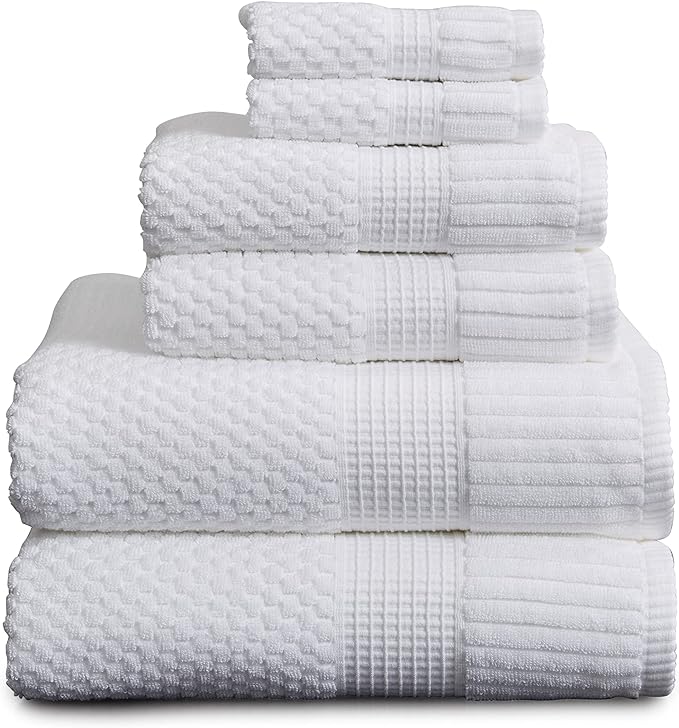 NY Loft 100% Cotton 6 Piece Bath Towel Set | White Towels | Oeko-TEX® Standard 100 | Soft & Absorbent, Quick-Dry | 2 Bath Towels 2 Hand Towels and 2 Washcloths | Trinity Collection - White