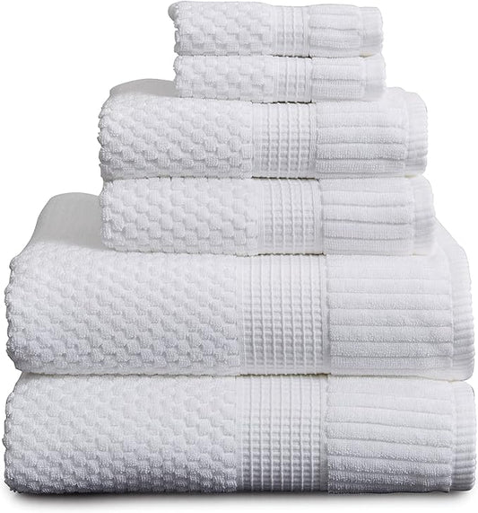 NY Loft 100% Cotton 6 Piece Bath Towel Set | White Towels | Oeko-TEX® Standard 100 | Soft & Absorbent, Quick-Dry | 2 Bath Towels 2 Hand Towels and 2 Washcloths | Trinity Collection - White