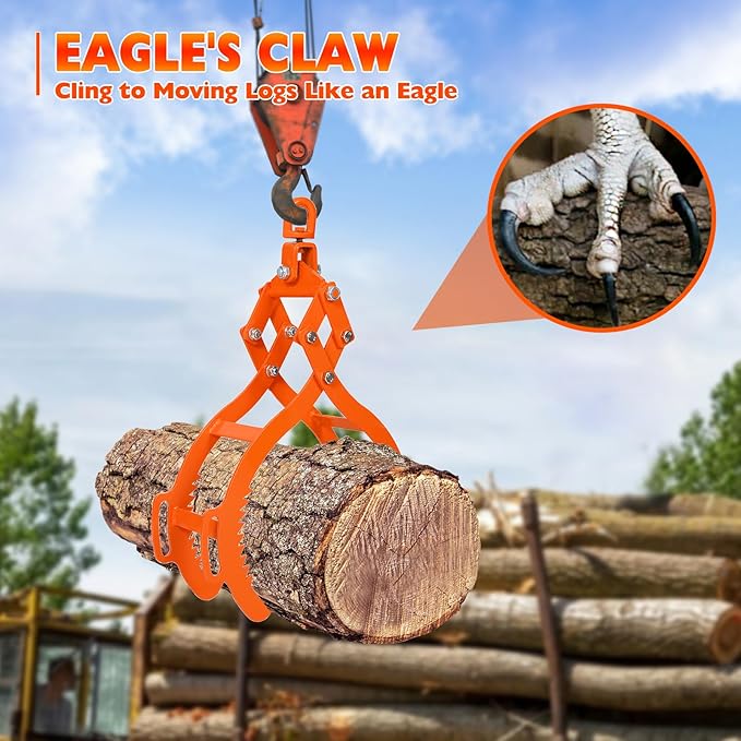 32inch Log Tongs, Log Grapple for Logging Tongs, Swivel Steel Skidding Tongs, 4 Claw Timber Claw Hook Eagle Claws Design Log Lifting Tongs for for Tractors, ATVs, Trucks, Forklifts 3400LBS Capacity