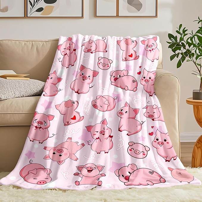 Pig Blanket Gifts Warm Flannel Pig Themed Throw Blanket Pigs Blankets Decor Bedding for Girls Women Kids Adults 60"x50"