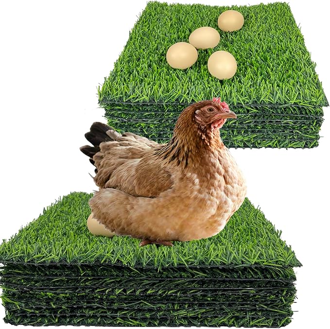 12 Pack Chicken Nesting Pads for Chicken Coop, 12"x12" Reusable Plastic Artificial Grass Nesting Box Pads Washable Laying Eggs Turf Egg-Protecting Mats for Coops, Pets & Crafts - Green