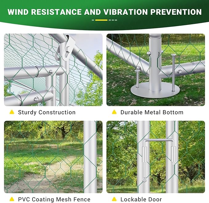 Chicken Coop Large Metal Chicken Coop for 15-20 Chickens with Waterproof and Anti-UV Cover,Premium Walk-in Poultry Cage for Chicken Run,Chicken House for Outdoor Farm Use(11.3'Lx9.8'Wx6.5'H)