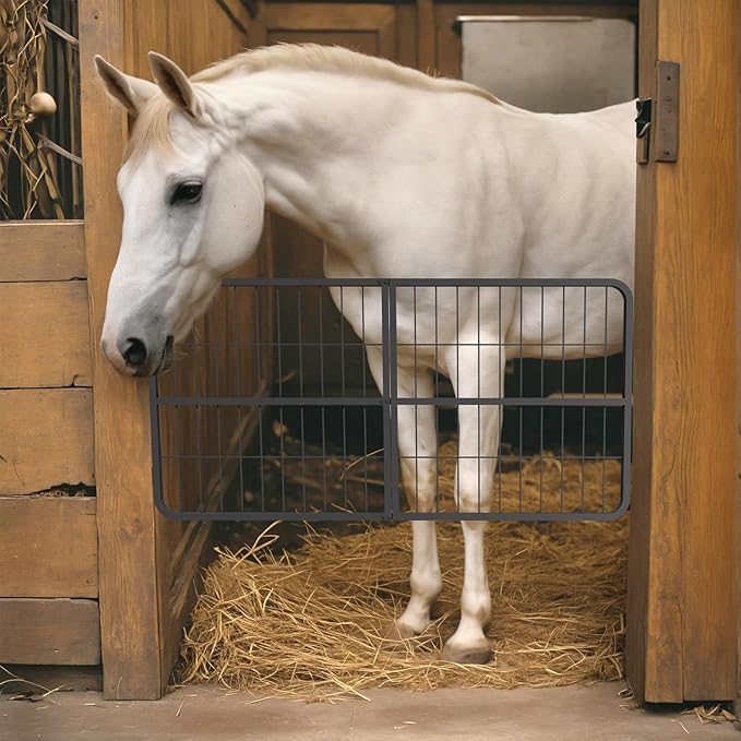 48" W x 24" H Stall Guards for Horses, Essential Horse Stall Accessories Featuring Heavy Duty Steel Horse Stall Door, Two-Way Swing Yoke Design.