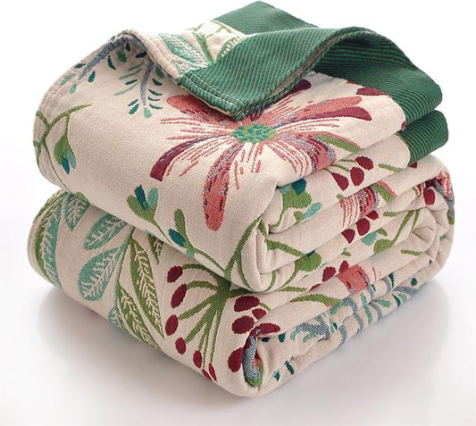 Boho Throw Blanket, 100% Cotton Ultra Soft Luxury Throw Rustic Quilt, Muslin Breathable Soft Bed Throw ，All Throw for Sofa Couch Chair 60x80 Inch