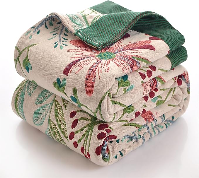 Boho Throw Blanket, 100% Cotton Ultra Soft Luxury Throw Rustic Quilt, Muslin Breathable Soft Bed Throw ，All Throw for Sofa Couch Chair 80x90 Inch