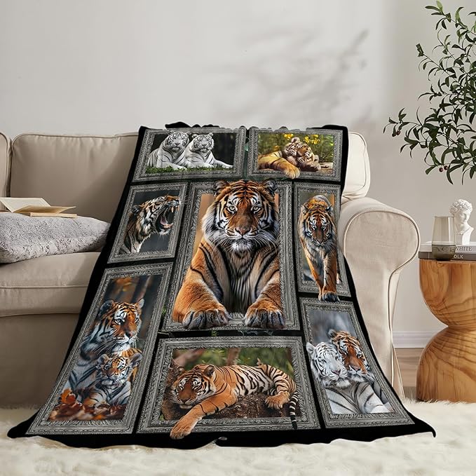 Tiger Blanket Wild Animal Throw Blanket Cozy Plush Fleece Flannel Tiger Stuff Blankets Lightweight Fuzzy Gifts for Girls Boys Women Men 60"X50"