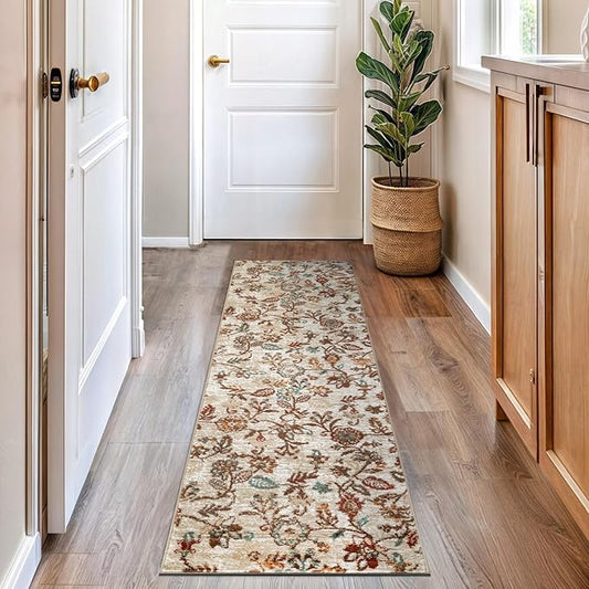 Rugshop Vine Floral Modern for Living Room, Bedroom, or Entryway Beige Multi Area Rug 2' 3" x 8' Runner Beige
