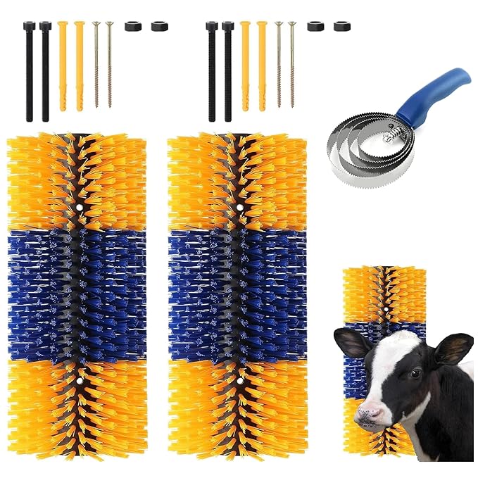 Livestock Scratching Brush - Cow, Horse, Goat, Animal Back Scratching Brush (Yellow Blue, 2PC)
