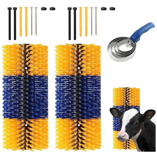 Livestock Scratching Brush - Cow, Horse, Goat, Animal Back Scratching Brush (Yellow Blue, 2PC)