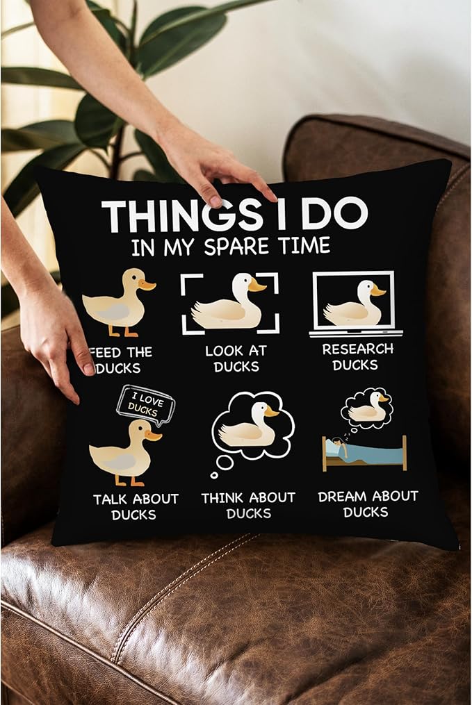 Duck Pillow Covers 18x18,Things I Do in My Spare Time Duck Decor for Bedroom Living Room Home,Duck Gifts for Duck Lovers Girls Women