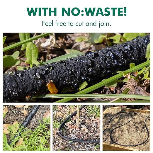 Soaker Hose System 1/2 Inch x 50ft Soaker Hose Kit with 25ft PVC Garden Hose Drip Irrigation Watering Tubing System with Reinforced Fittings Water for Outdoor Garden Yard Lawn Raised Flower Bed Plant