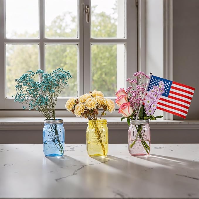 WELLIFE 6PCS 32 oz Mason Jars Wide Mouth-Vibrant Colored Glass Jars for Canning, Food Storage, Fermenting & DIY Craft. Glass Jar with Lid, Airtight & Durable