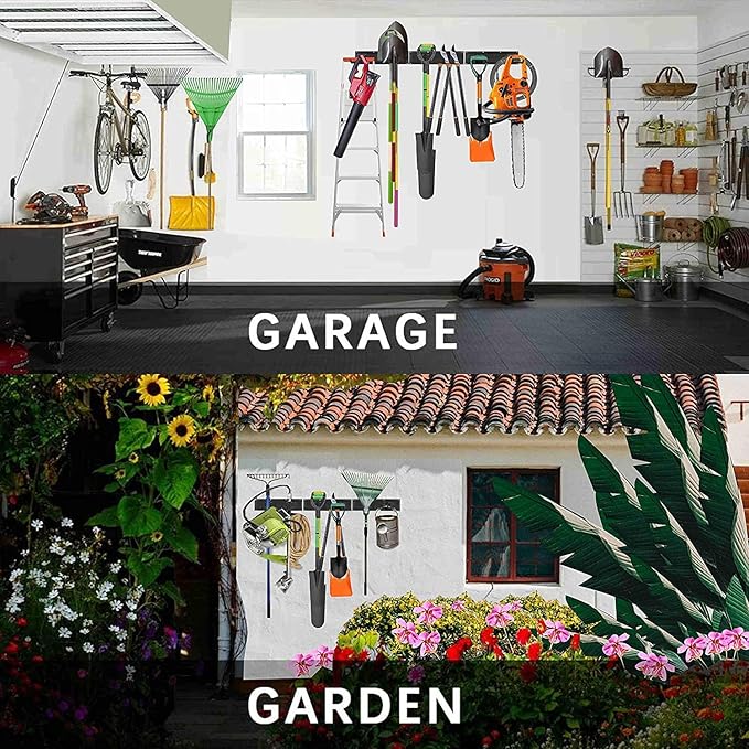 Garage Organizer - 64 Inch Wall Mount Tool Storage, 20PCs Heavy Duty Garden Tool Organizer with Adjustable Hooks, Max 900 lbs