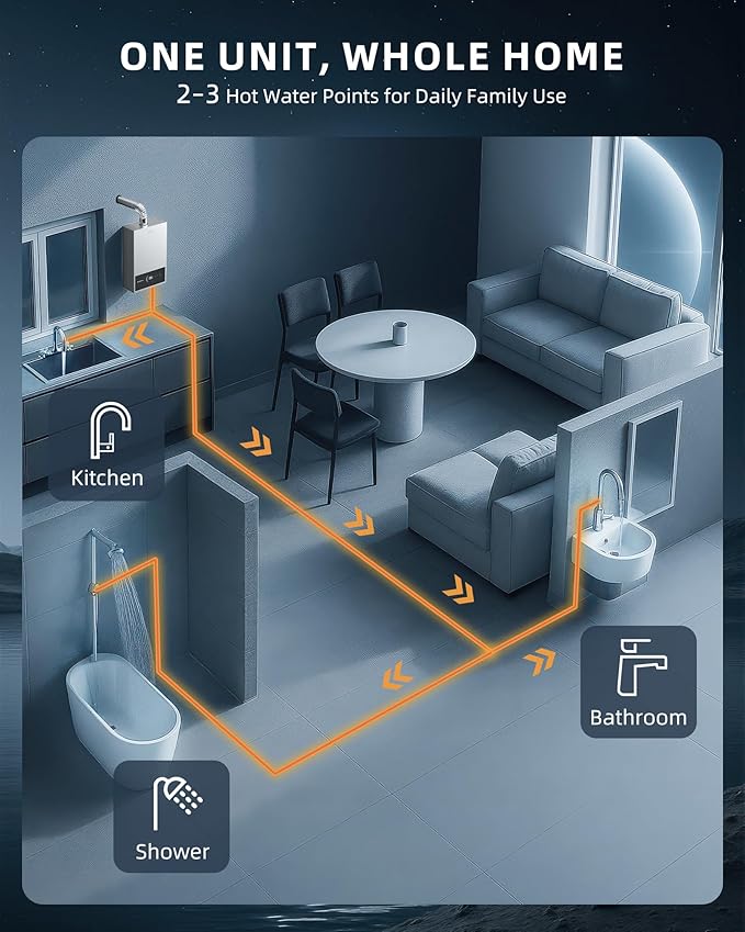 APUS Tankless Water Heater Natural Gas, Up to 4.42 GPM, Indoor Tankless Water Heater, 95,000 BTU on Demand Instant Hot Water Heaters with Smart Digital Display,Space Gray