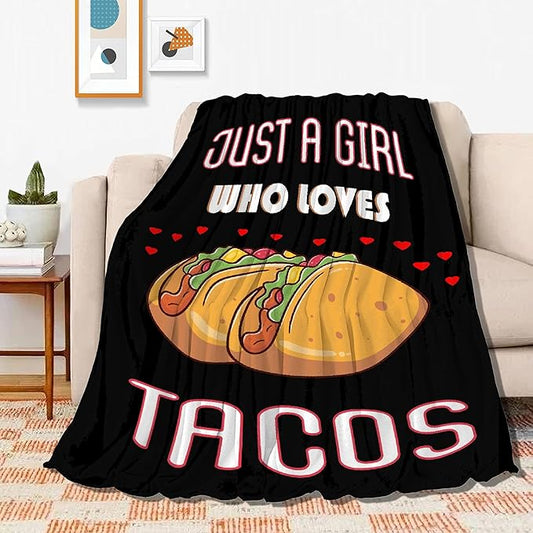 Just Girl Who Loves Tacos Blanket Soft Blankets and Throws Flannel Cozy Lightweight Quilt Gift Perfect for Bed Sofa Couch-120 x90 Extra Large for Family
