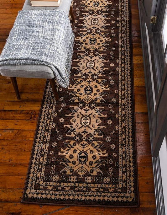 Unique Loom Taftan Collection Border Geometric Tribal Inspired Design Area Rug (2' 2 x 8' 2 Runner, Brown/ Tan)