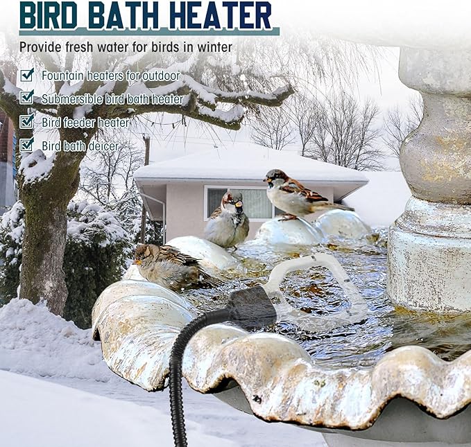 2 Pack 500 Watt Stock Tank Heater Chicken Water Heater, Cast Aluminum Submergible De-icer, Thermostatic Control Water Trough Pond for Livestock Poultry Bird Bath, Cow, Horse Drinking (500w)