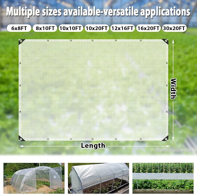 ANGAR 2Pcs 16 Mil Heavy Duty Clear Greenhouse Tarp, 8x10FT Waterproof Clear Tarps with Grommets, UV Resistant Greenhouse Replacement Poly Cover, for Gardening, Farming, Chicken Coops, Canopy,Outdoor