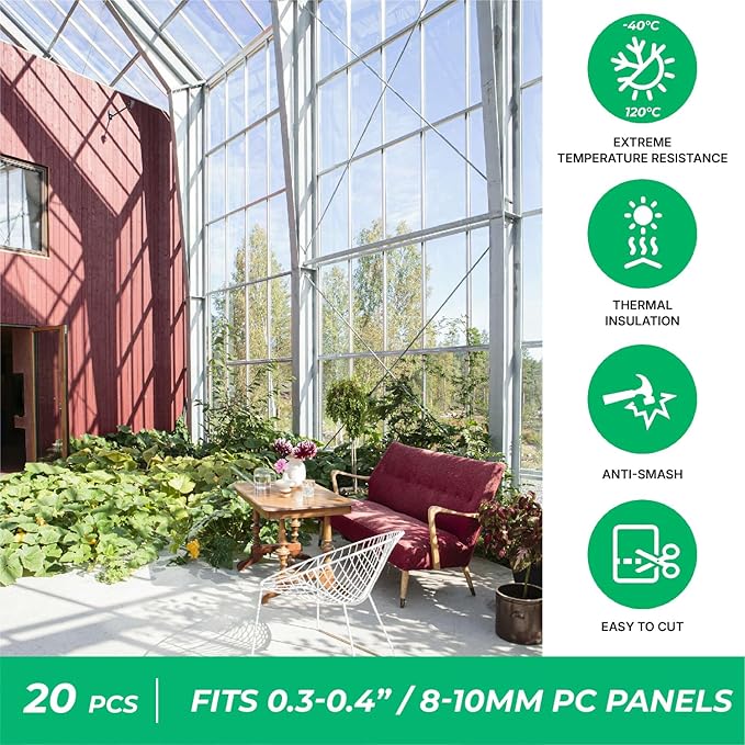 Polycarbonate Greenhouse Panels U Connector Profile - 20 Pieces, 2ft Length, Prevent Dust, Rain & Moisture from Getting into Twin-Wall Greenhouse Panels, Fit 10mm or 8mm Panels (U Connectors 10mm-2ft)