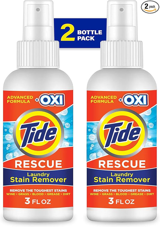 Tide Laundry Stain Remover Spray with Oxi, Travel Stain Remover for Clothes, Carpet, Upholstery, Pet Bedding, Stain Treater Spray for Tough Stains from Wine, Coffee, Grease, 3 Oz (Pack of 2)