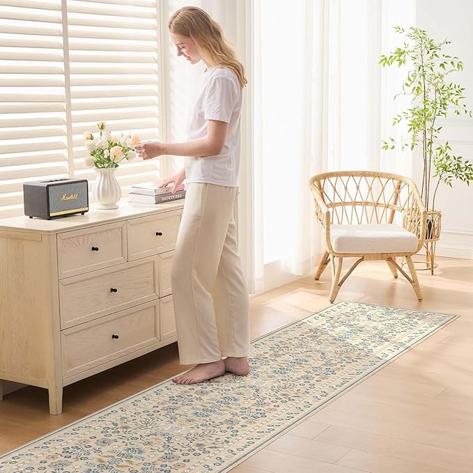 Runner Rug for Hallways Kitchen: 2x8 Washable Area Rug Boho Floral Soft Long Rug - Non-Slip Low Pile Throw Indoor Carpet for Entryway Kitchen Bedroom Laundry Bathroom - Multi Color