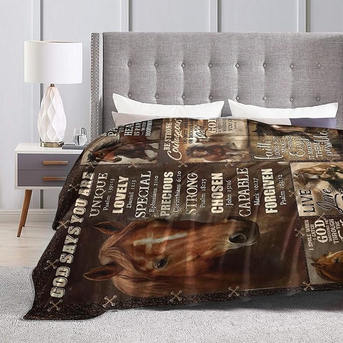 Horse Fleece Blanket Western Running Horses Throw Blankets for Girls Boys Super Soft Warm Flannel Animal Throws Gifts for Men Women Cozy Fuzzy Plush Stuffed Couch Bed Bedding Decor 80"X60"