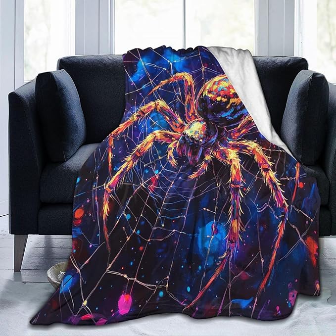 Spider Throw Blanket Spider Web Gifts for Dad Men Boys Plush Cozy Flannel Fleece Fuzzy Party Blankets 60"X50"