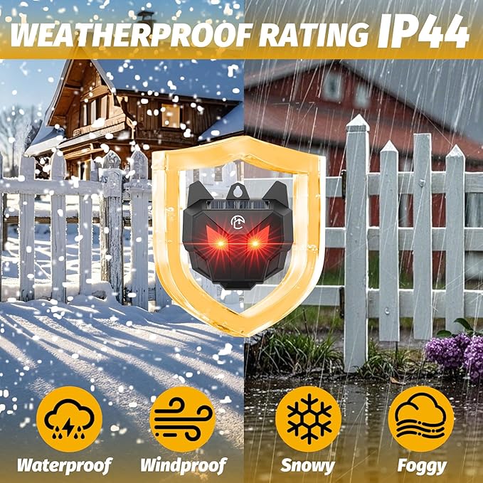 Solar Powered Racoon Repellent Devices with Flashing Lights, Waterproof Coyote Deterrent Device Energy-Efficient Predator Lights for Chicken Coop
